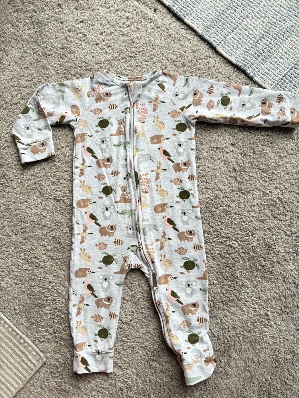 Target Organic Cotton and Viscose Neutral Aussie Animal Zipper Footie in Grey